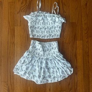 Hollister White Floral Smocked Skirt and top set.